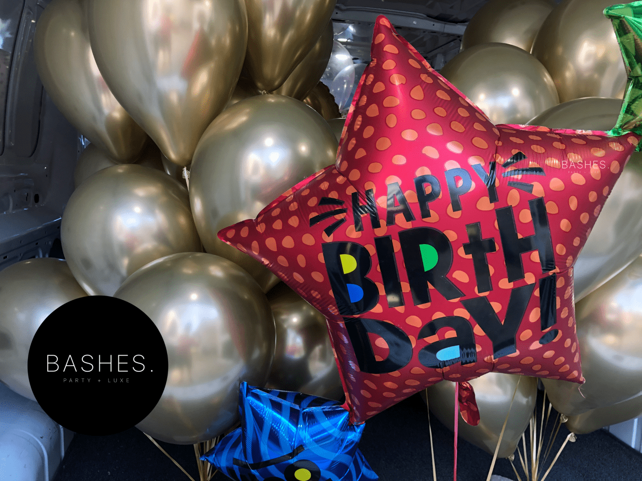 BASHES. Triple Star Happy Birthday Balloon