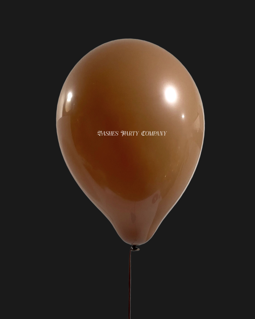 Brown balloon on a black background with 'Bashes Party Company' text.