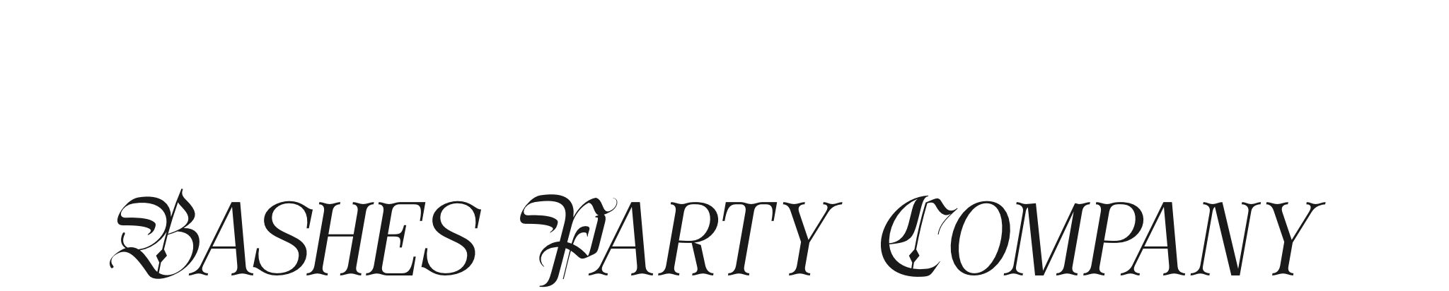 Logo of Bashes Party Company with decorative text on a white background