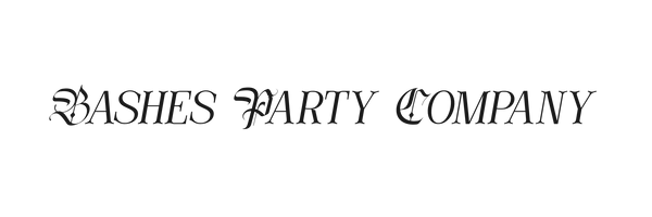 Logo of Bashes Party Company with decorative text on a white background