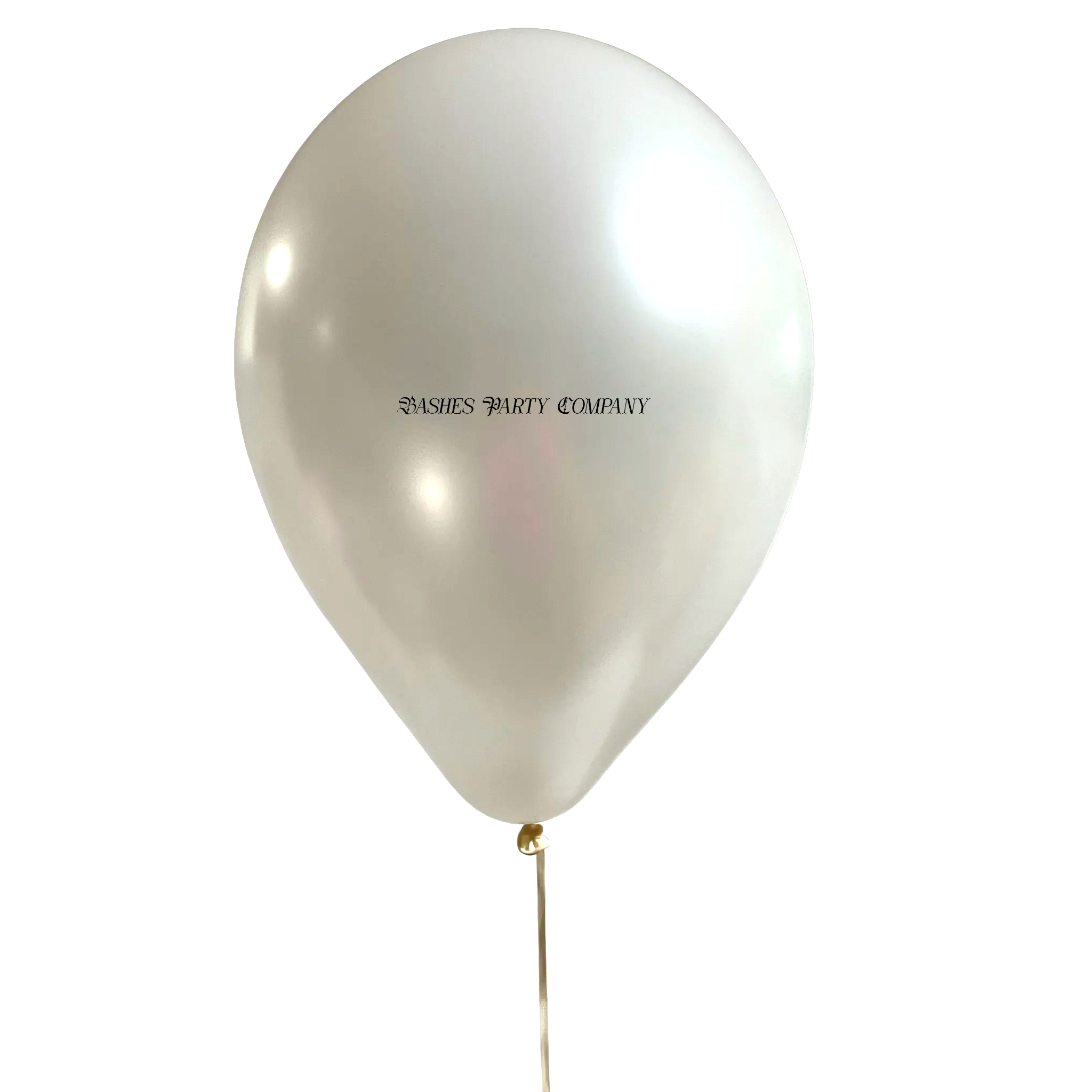 White balloon with Bashes party company logo