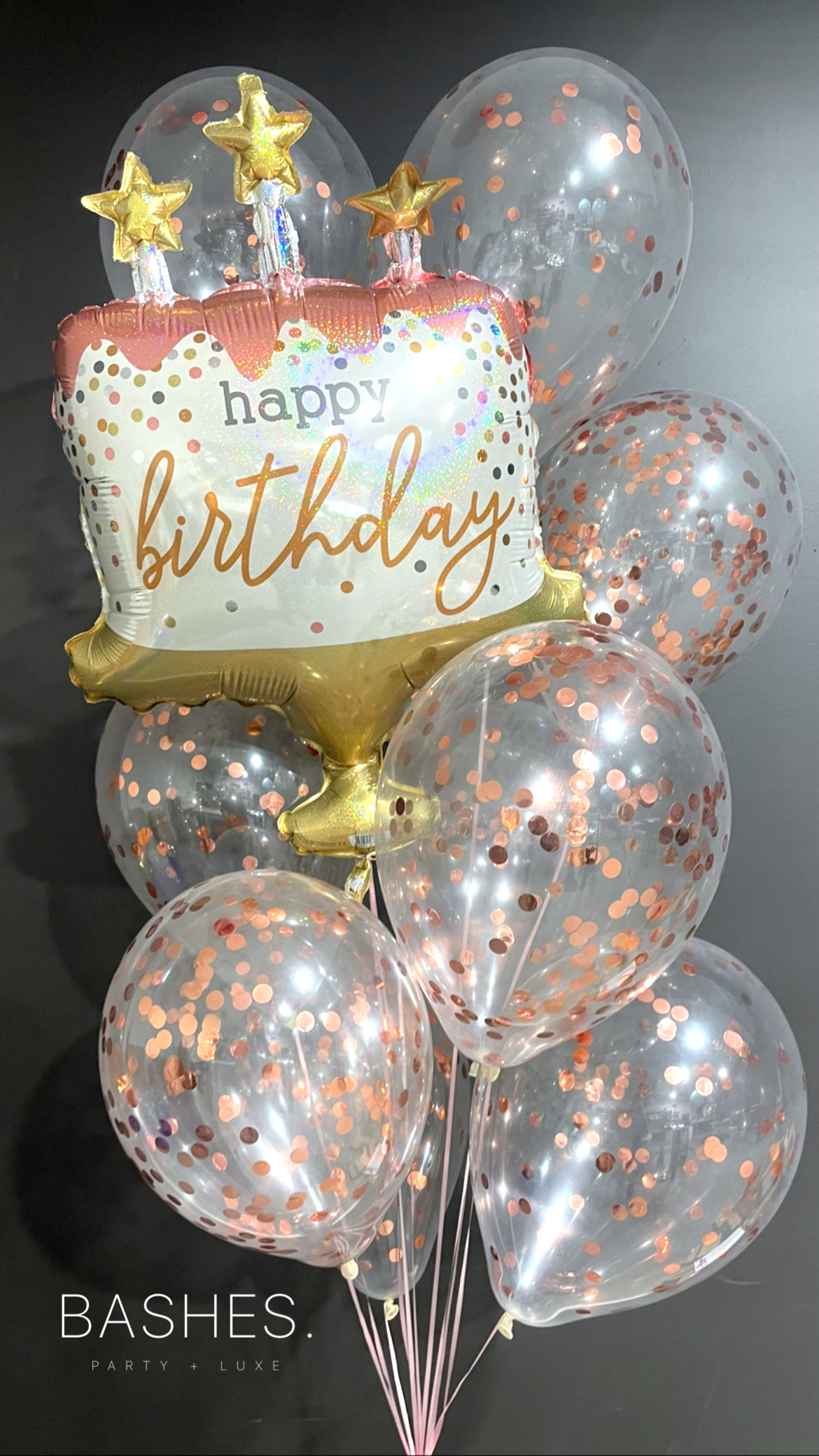 BASHES. Balloon Bundle Confetti & Cake Rose Gold Bundle