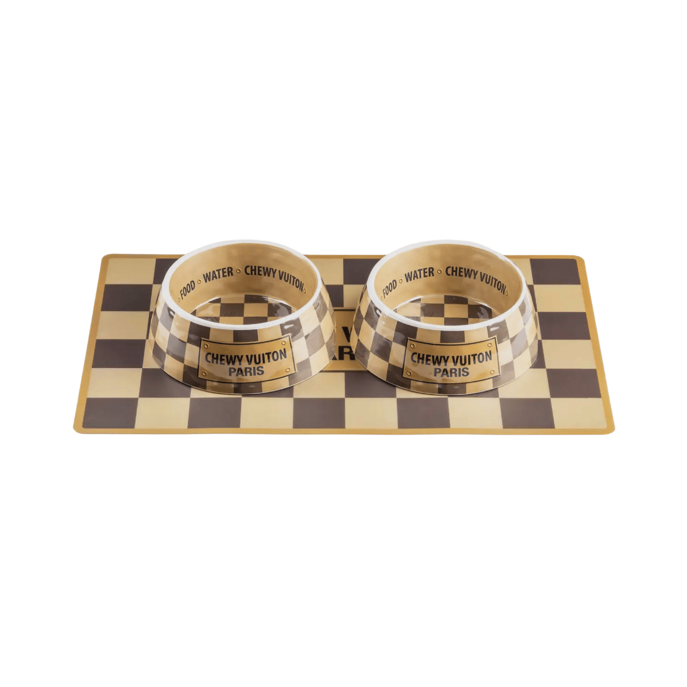Haute Diggity Dog Dog Toy PRE ORDER - Checker Chewy Vuiton Bowls & Placemat Set Dog Food Bowl