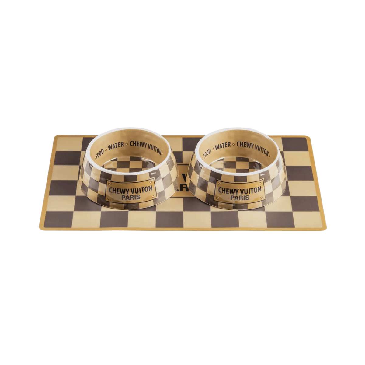 Haute Diggity Dog Dog Toy PRE ORDER - Checker Chewy Vuiton Bowls & Placemat Set Dog Food Bowl