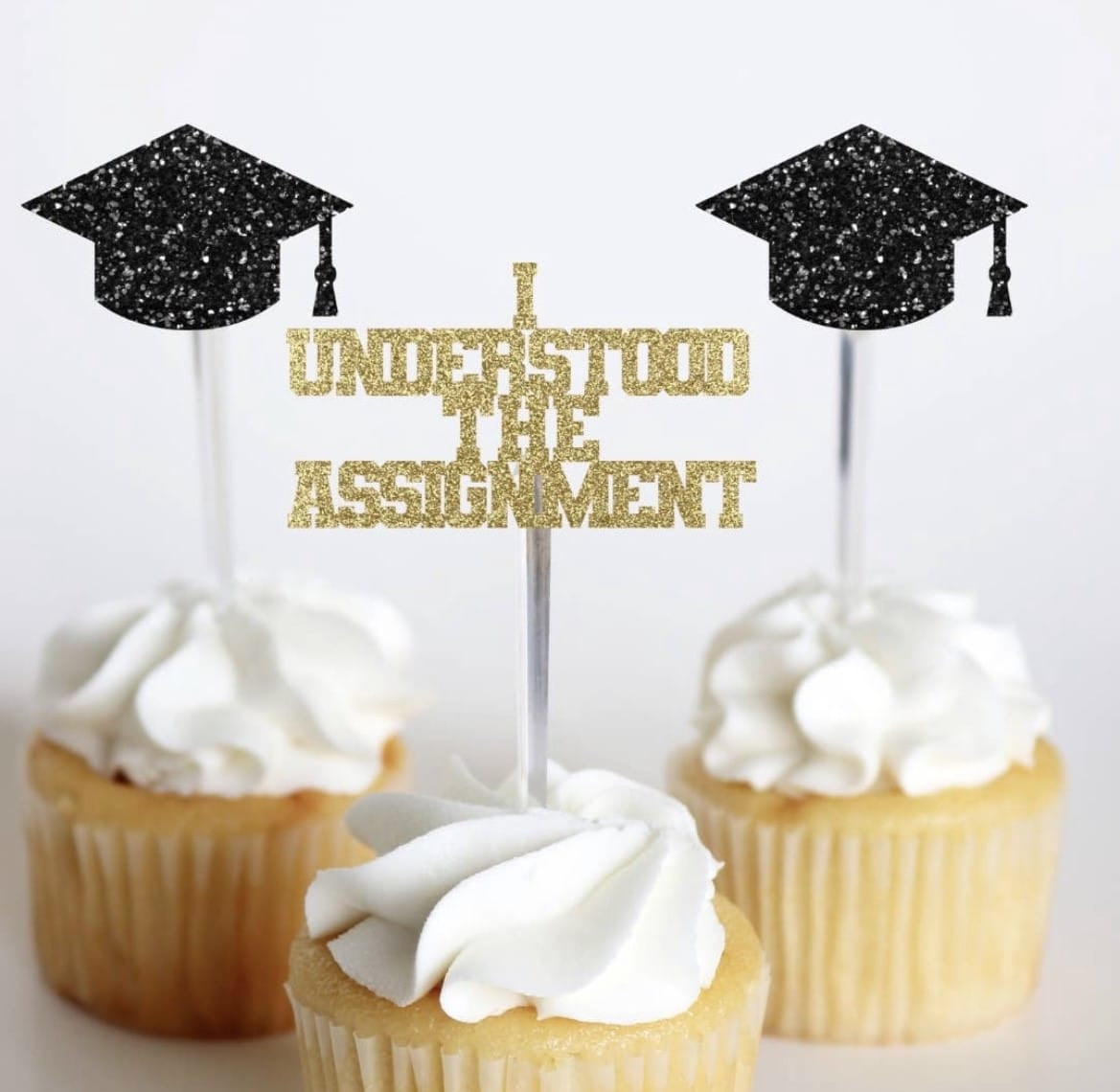BASHES. 'I Understood The Assignment' Grad Cupcake Toppers