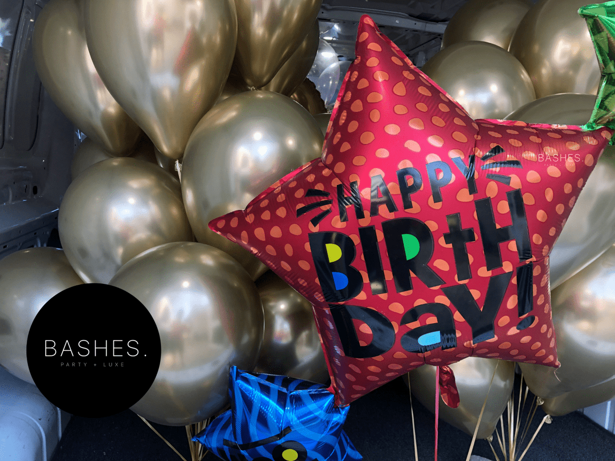 BASHES. Triple Star Happy Birthday Balloon