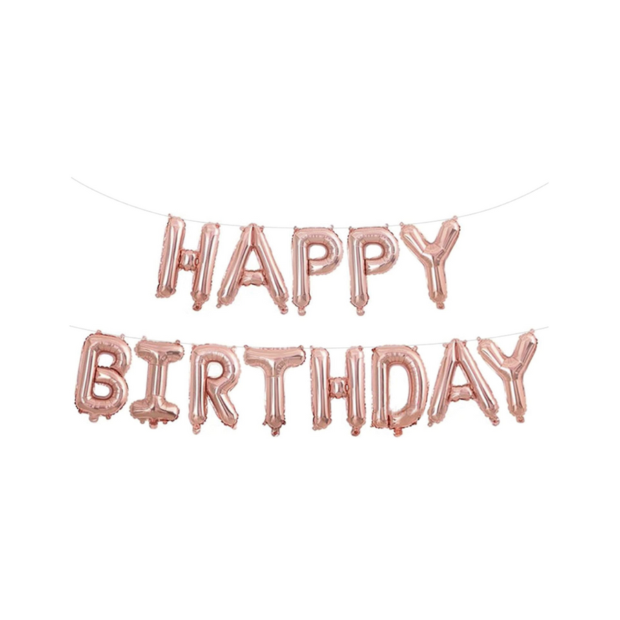 Happy Birthday Letter Balloon Set (Rose Gold)